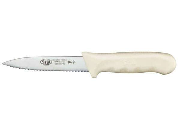 - KWP-31, 3.5-Inch Stal High Carbon Steel Serrated Paring Knife, White Polypropylene Handle, Pair
