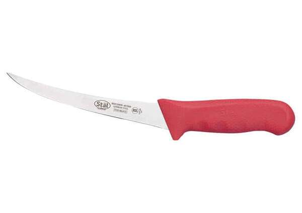 - KWP-60R, 6-Inch Stal High Carbon Steel Flexible Curved Boning Knife, Polypropylene Handle, Red, NSF