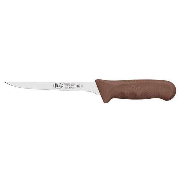 - KWP-61N, 6-Inch Stal High Carbon Steel Stiff Straight Boning Knife, Polypropylene Handle, Brown, NSF