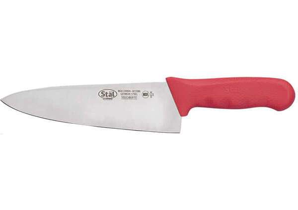 - KWP-80R, 8-Inch Stal High Carbon Steel Chefs Knife, Polypropylene Handle, Red, NSF