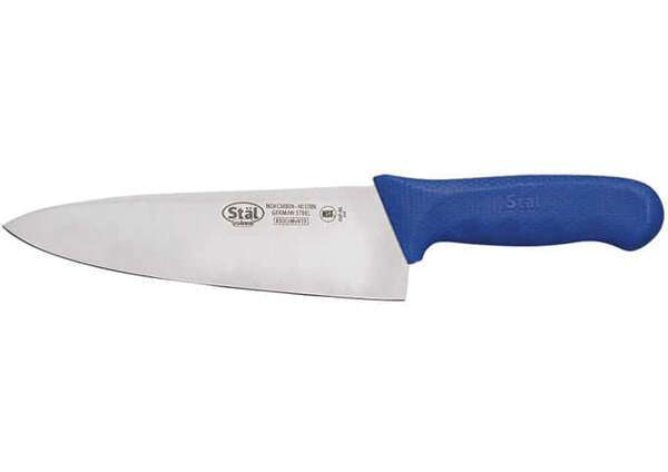 - KWP-80U, 8-Inch Stal High Carbon Steel Chefs Knife, Polypropylene Handle, Blue, NSF