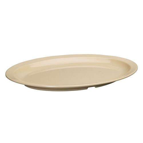 Winco MMPO-139, 13.25x9.63-Inch Oval Melamine Platters with Narrow Rim, Tan, 1 Dozen, NSF