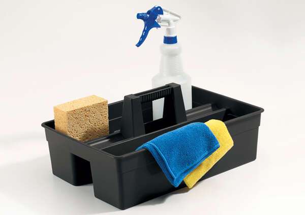 PJC-1511K, 15.25x10.75x6.75-Inch 3-Compartment Black Janitorial Caddy