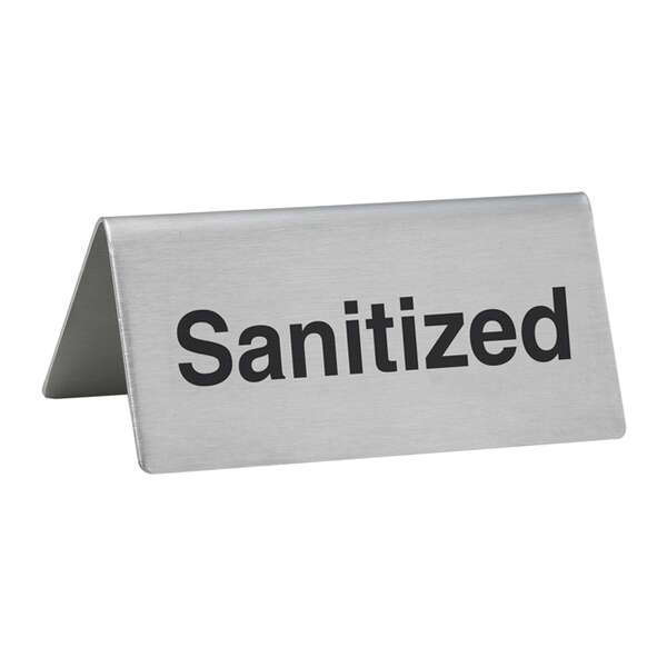 - SGN-106, 3x1.5x1.25-Inch Stainless Steel "Sanitized" Table Tent Sign