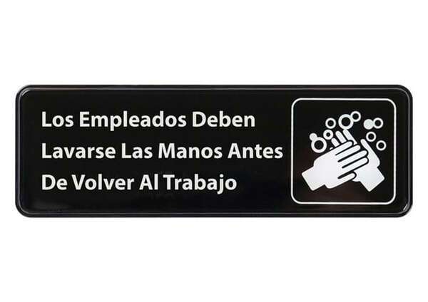 - SGN-360 9x3-inch 'Employees Must Wash Hands' Black Information Sign, Spanish