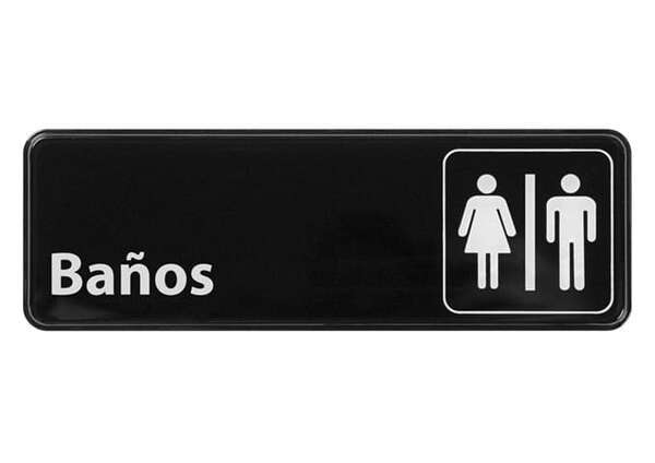 - SGN-362 9x3-inch 'Restrooms' Black Information Sign, Spanish