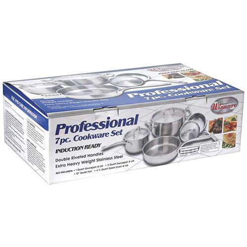 Winco SPC-7H, Deluxe 7-Piece Cookware Set, Stainless Steel