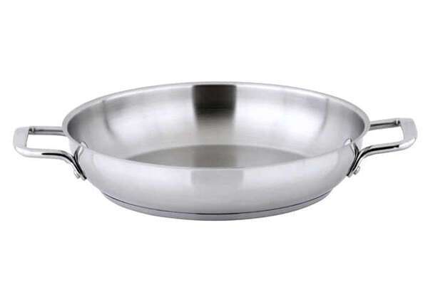 - SSOP-12, 12.5-Inch Dia Try-Ply Stainless Steel Omelet Pan w/o Lid, 2 Handles, NSF