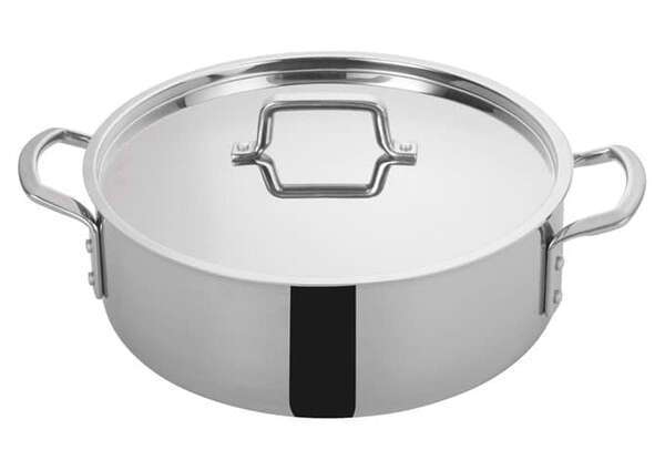 - TGBZ-12, 12-Quart Tri-Ply Stainless Steel Brazier w/Lid, 2 Handles, NSF