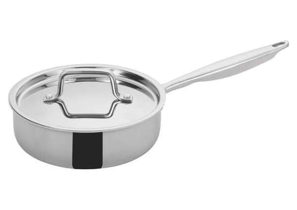 - TGET-2, 2-Quart Tri-Ply Stainless Steel Saute Pan w/Lid, Long Handle, NSF