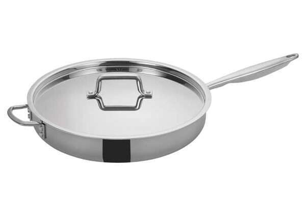 - TGET-7, 7-Quart Tri-Ply Stainless Steel Saute Pan w/Lid, Helper Handle, NSF