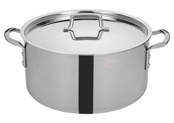 - TGSP-20, 20-Quart Tri-Ply Stainless Steel Stock Pot w/Lid, NSF