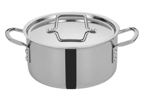 - TGSP-4, 4.5-Quart Tri-Ply Stainless Steel Stock Pot w/Lid, NSF