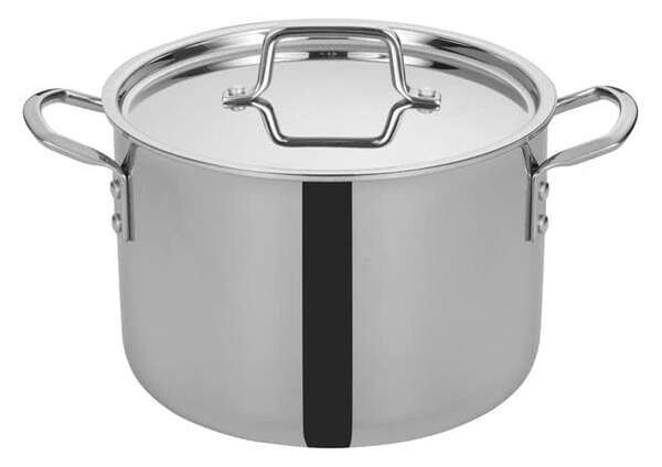 - TGSP-8, 8-Quart Tri-Ply Stainless Steel Stock Pot w/Lid, NSF