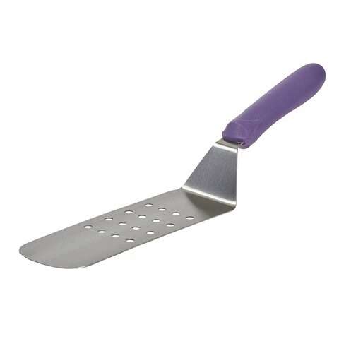- TWP-91P, 8.25x2.08-Inch Stainless Steel Blade, Perforated Flexible Turner with Offset, Purple Handle