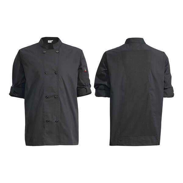 - UNF-12KS, Black Ventilated Chef Jacket with Roll-Tab Sleeves and Tapered Fit, Small