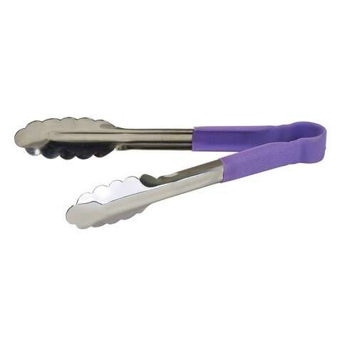 - UTPH-9P, 9-Inch Stainless Steel Utility Tong with Purple Handle, Allergen Free