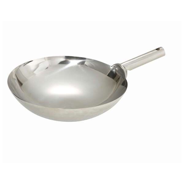 - WOK-16W, 16-Inch Mirror Finish Stainless Steel Chinese Wok with Welded Joint