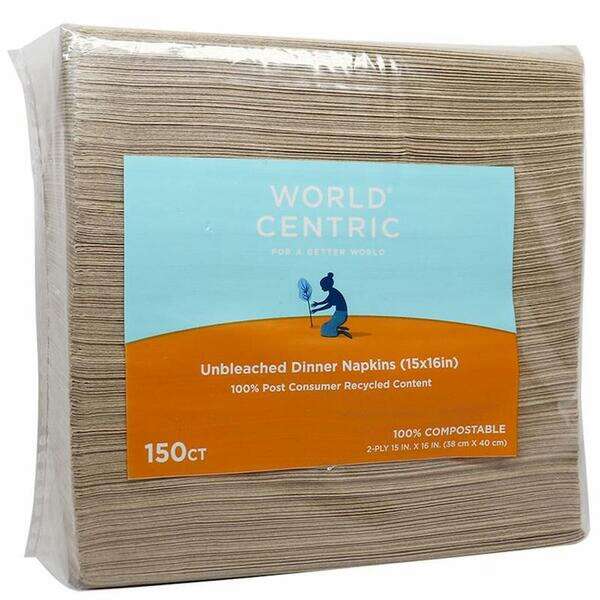 World Centric NP-SC-BV, 2-Ply PCW Paper Square Beverage Napkins, 4000/CS
