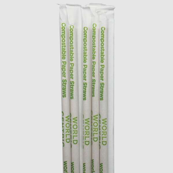 World Centric ST-PA-8W-K, 8-inch Kraft Paper Straws Wrapped, 6000/CS