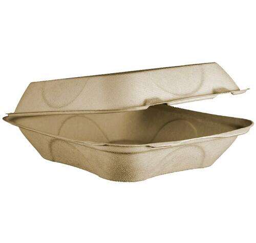 World Centric TO-SC-U9T, 9x9x3-inch Beige Fiber 3-Compartment Clamshells, 300/CS