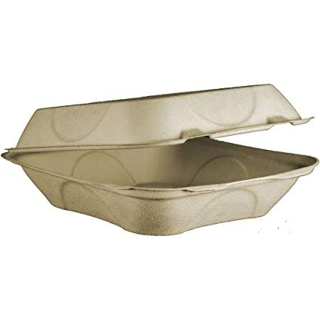 World Centric TO-SC-U9TL-LF, 9x9x3-inch Beige PLA Lined Fiber 3-Compartment Clamshells, 300/CS