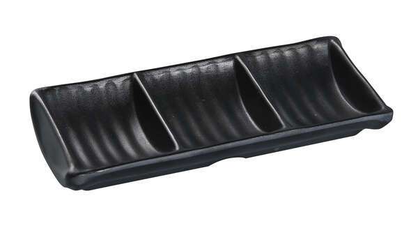 Yanco BP-4030 7.5x3.5-Inch Black Pearl Melamine Rectangular Triple Sauce Dish, 48/CS