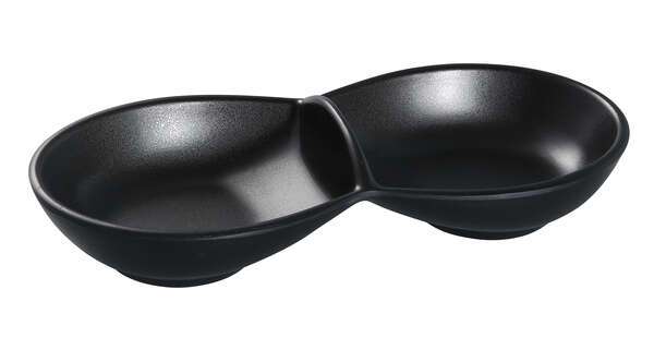 Yanco BP-4032 8.5x3.5-Inch Black Pearl Melamine Rectangular Double Sauce Dish, 48/CS