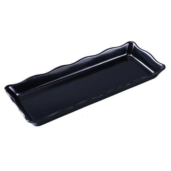 Yanco DC-6014B 14x5.5x1-Inch Deli Scallop Edged Black Melamine Display Tray, 6/CS