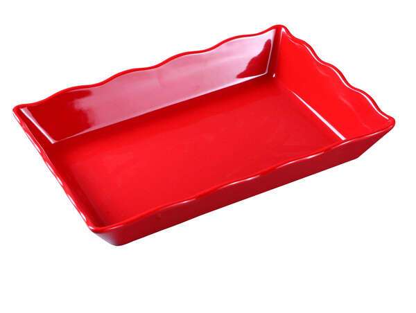 Yanco DC-6114R 14x9.5x2-Inch Deli Scallop Edged Red Melamine Display Tray, 6/CS