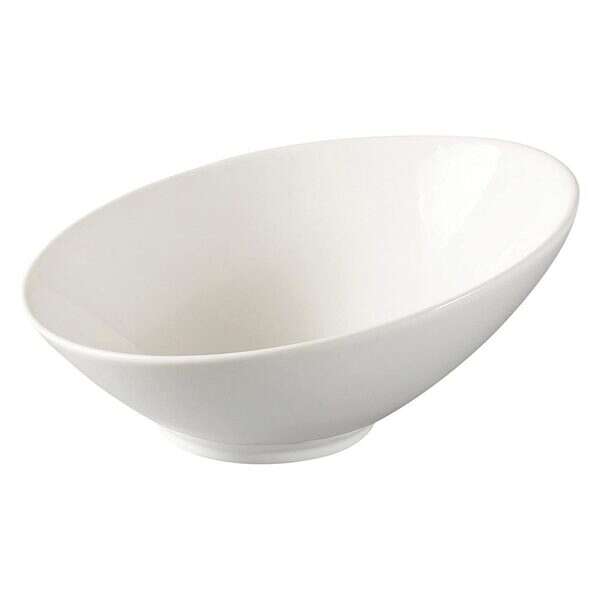 Yanco FU-608 16 Oz 8x4-Inch Porcelain Fuji Bone White Sheer Oval Slanted Bowl, 24/CS