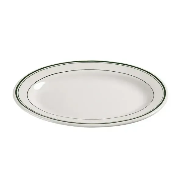 Yanco GB-19 13.5x9.5-Inch Porcelain Green Band Platter, DZ