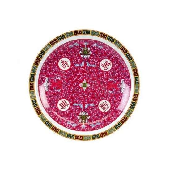 Yanco LG-1007 7-Inch Longevity Asian Style Melamine Red Round Plate, 48/CS