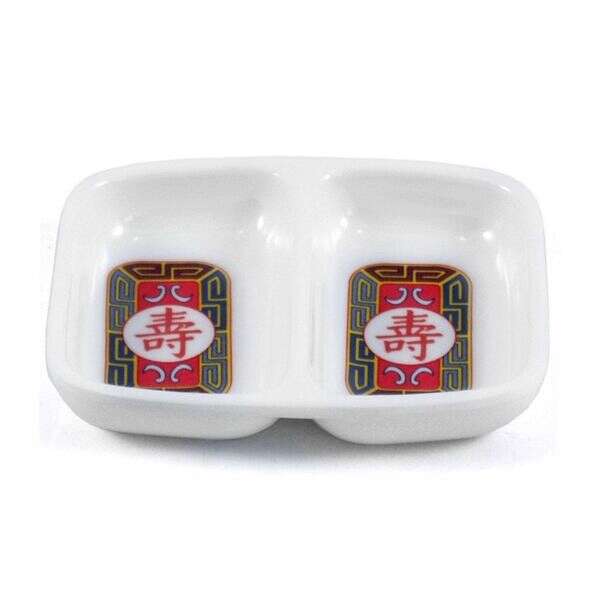 Yanco LG-1102 Longevity Asian Style Melamine White Double Sauce Dish, 72/CS