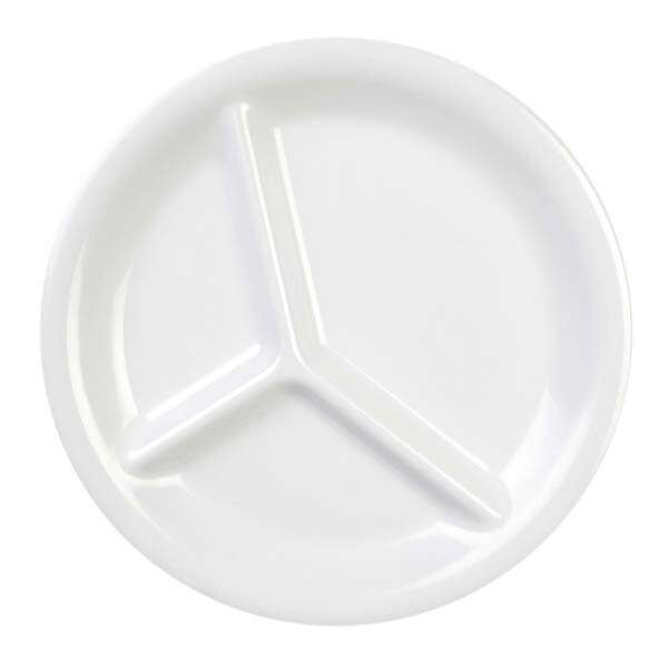 Yanco MS-710WT 10-Inch Milestone Melamine Round White 3-Compartment Plate, 24/CS