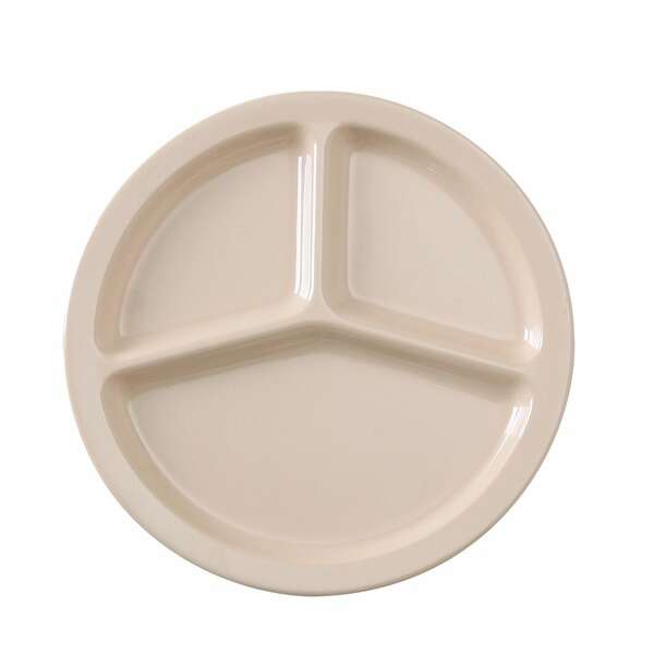 Yanco NS-702T 10-Inch Nessico Melamine Deep Round Tan 3-Compartment Plate, 24/CS