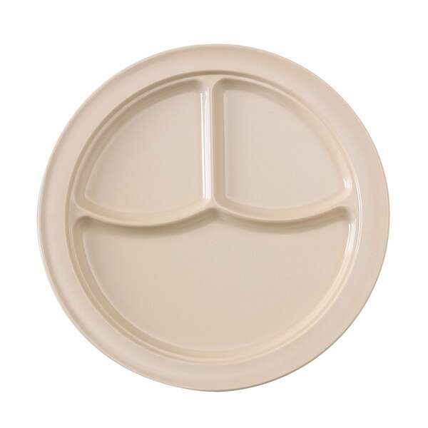 Yanco NS-703T 10.25-Inch Nessico Melamine Deep Round Tan 3-Compartment Plate, 24/CS