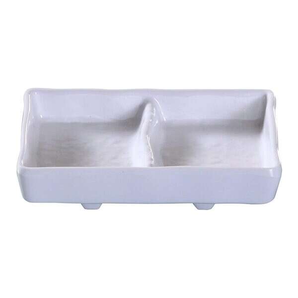 Yanco OK-4031 3 Oz 5.75x2.75-Inch Osaka Melamine Rectangular Double Divided White Sauce Dish, 72/CS