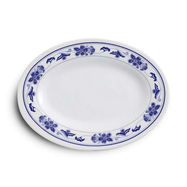 Yanco PO-2008 8-Inch Peony Melamine Oval White Plate, 48/CS