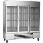 Beverage Air HBR72HC-1-G, 75-Inch 72 cu. ft. Bottom Mounted 3 Section Glass Door Reach-In Refrigerator