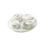 C.A.C. PT-B5, 9.5-Inch Porcelain 4 Oval 3 Oz Jars with Lids On Round Trays, 6-Set/CS