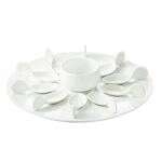 C.A.C. PTP-21-W, 7 Oz Porcelain White Bowl and 10 Tasting Spoons with 12.25-Inch Round White Tray, 4-Set/CS