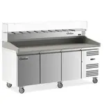Coldline PDR-80-SG, 80-Inch Refrigerated Pizza Prep with Refrigerated Glass Topping Rail
