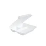 Dart 80HT3R 8x8x2-Inch Performer White 3-Compartment Foam Container With A Hinged Lid, 200/CS