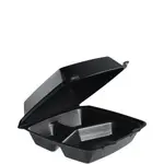 Dart 85HTB3R 8x8x3-Inch Performer Black 3-Compartment Foam Container With A Removable Hinged Lid, 200/CS