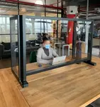 Default 48x16x36, 4" Opening Free Standing Plexiglass and Aluminum Cashier Protection Guard, Black Painted