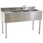 Eagle Group B4L-18, 4-Ft 3-Compartment Under Bar Sink with Left Drainboard, NSF, KCL