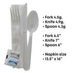 Fineline Settings 17CKFSKPPSP.WH, 8-inch ReForm Wrapped Polypropylene White Cutlery Kit (Fork, Spoon, Knife, Napkin, Salt&Pepper), 250/CS