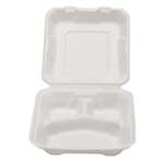 Fineline Settings 42SH8S3, 8x8x2.5-inch 3-Compartment Conserveware Bagasse Low Hinged Container, 200/CS (Discontinued)