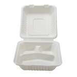 Fineline Settings 42SHDL9S3, 9x9x3.1-inch 3-Compartment Conserveware PLA Lined Bagasse Deep Hinged Container, 200/CS (Discontinued)